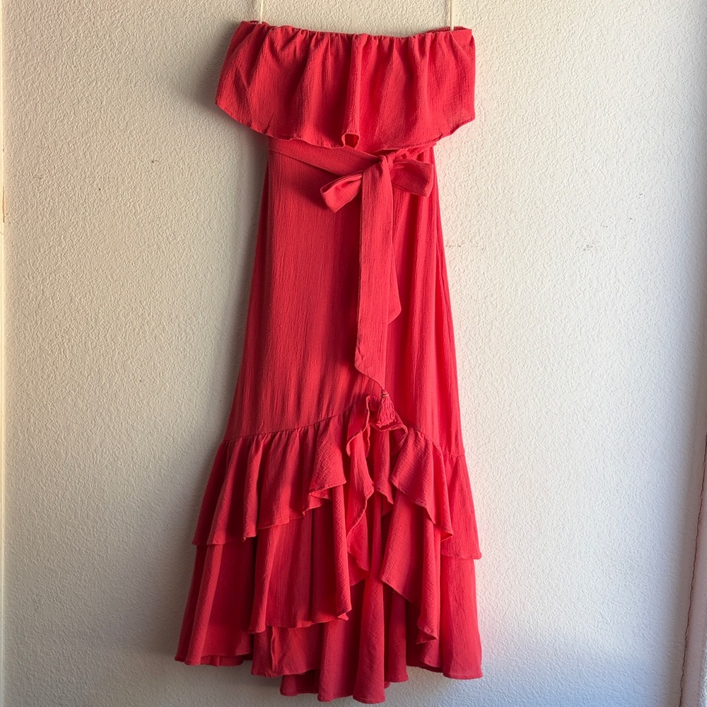 NWT Free People Endless Summer Maxi Dress Sz M Color Red Strapless Ruffle Linen